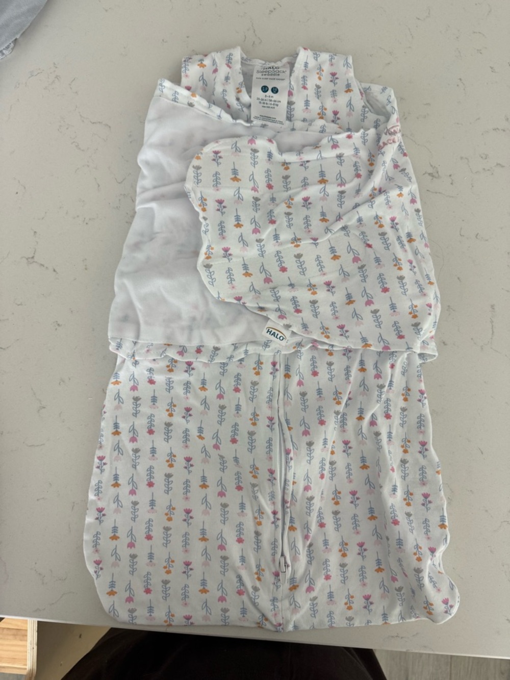 Halo White Floral Sleep Sack Swaddle - Pink, Yellow, Blue